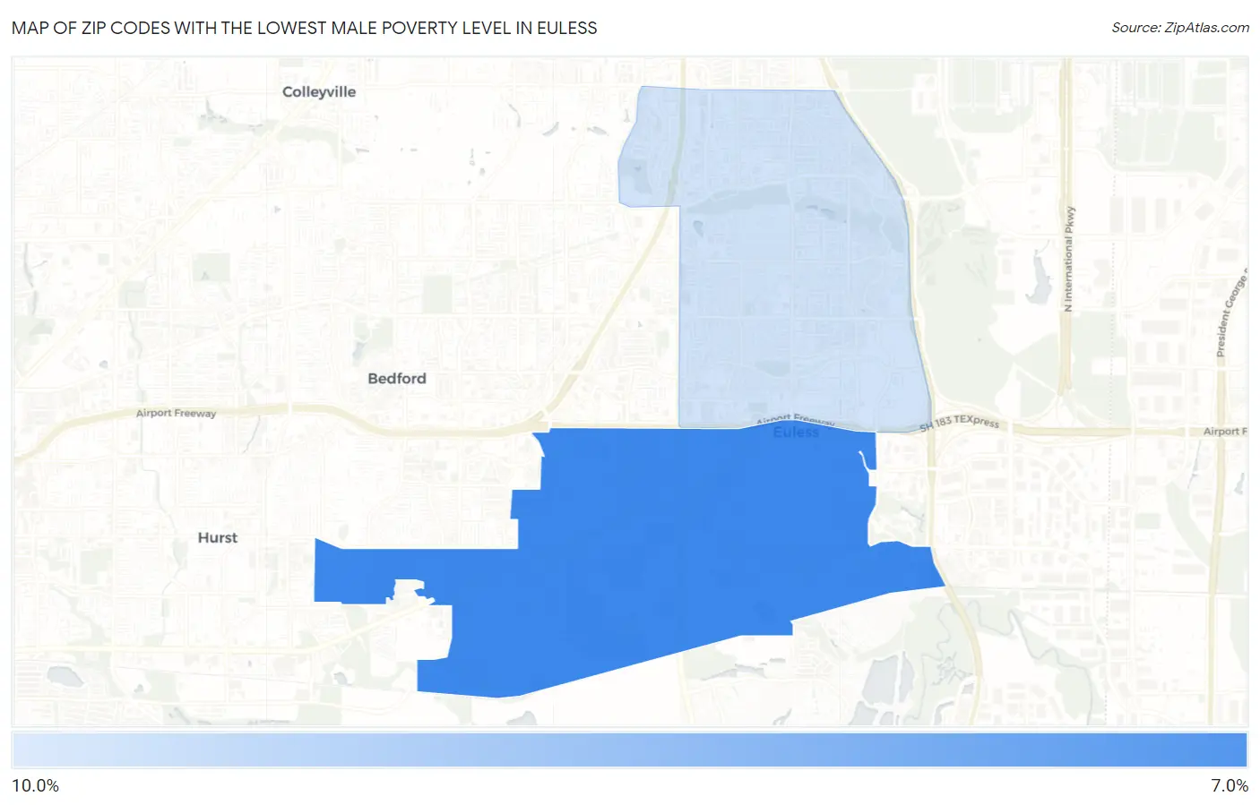 Zip Codes with the Lowest Male Poverty Level in Euless Map