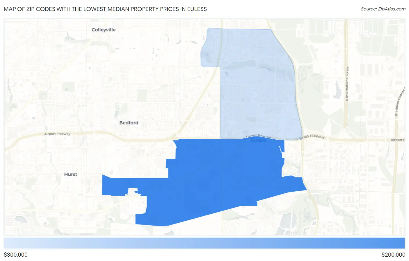 Zip Codes with the Lowest Median Property Prices in Euless Map