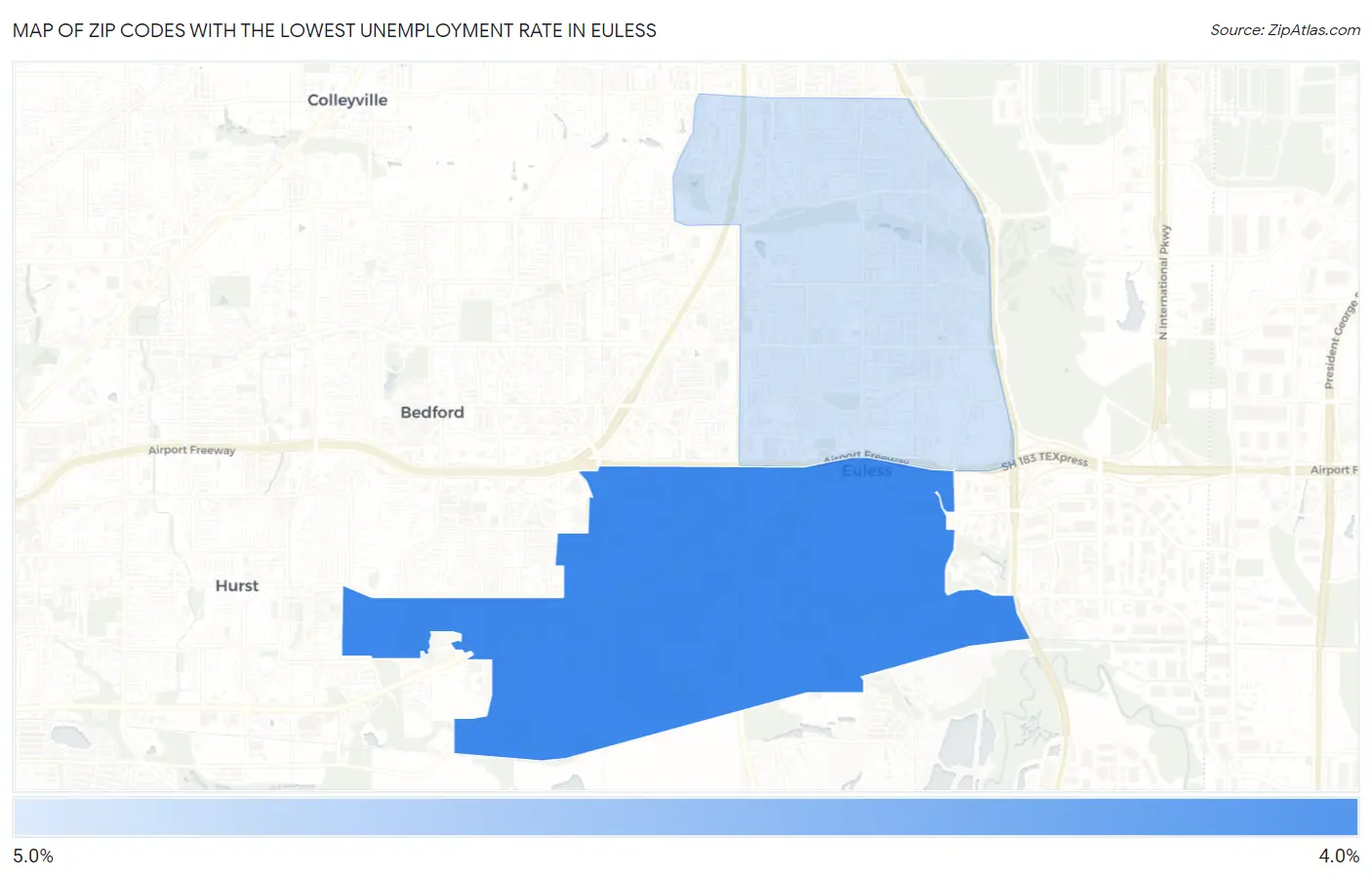 Zip Codes with the Lowest Unemployment Rate in Euless Map