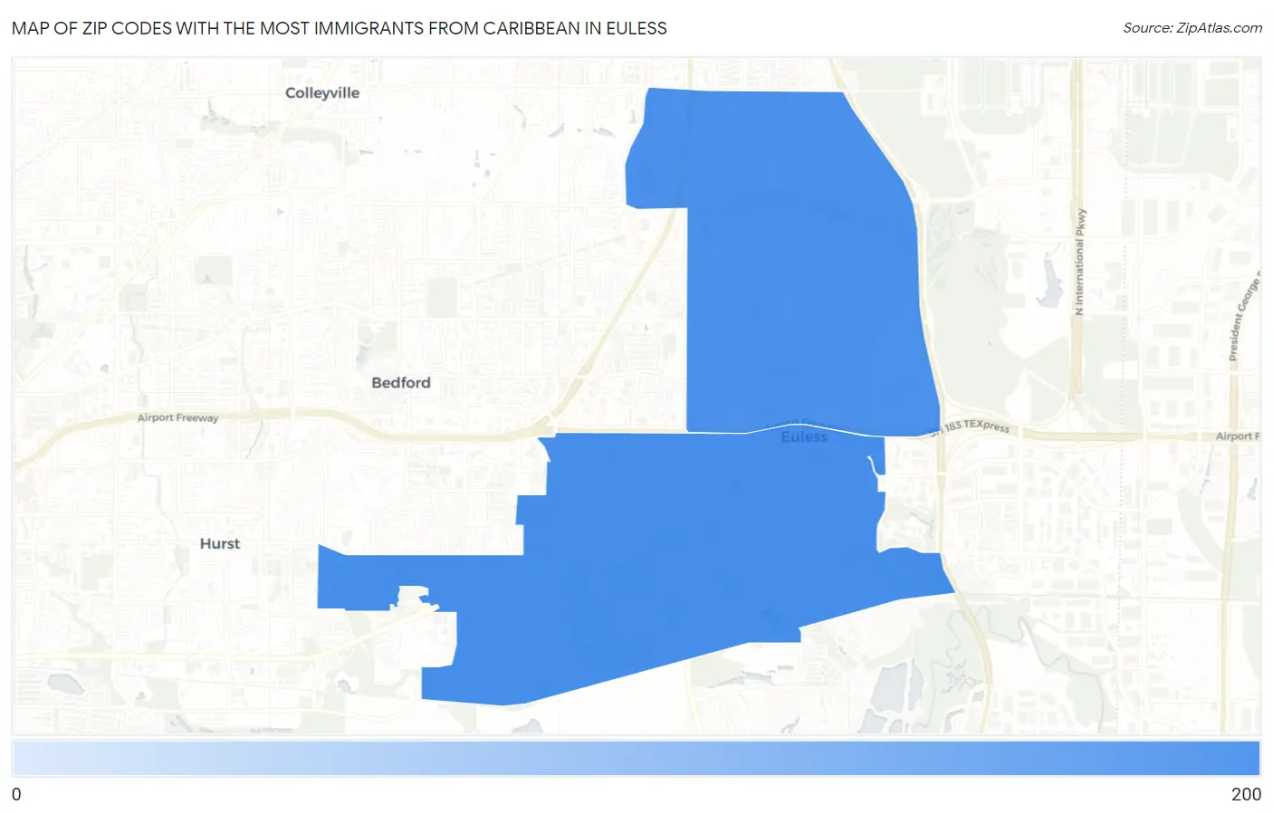 Zip Codes with the Most Immigrants from Caribbean in Euless Map