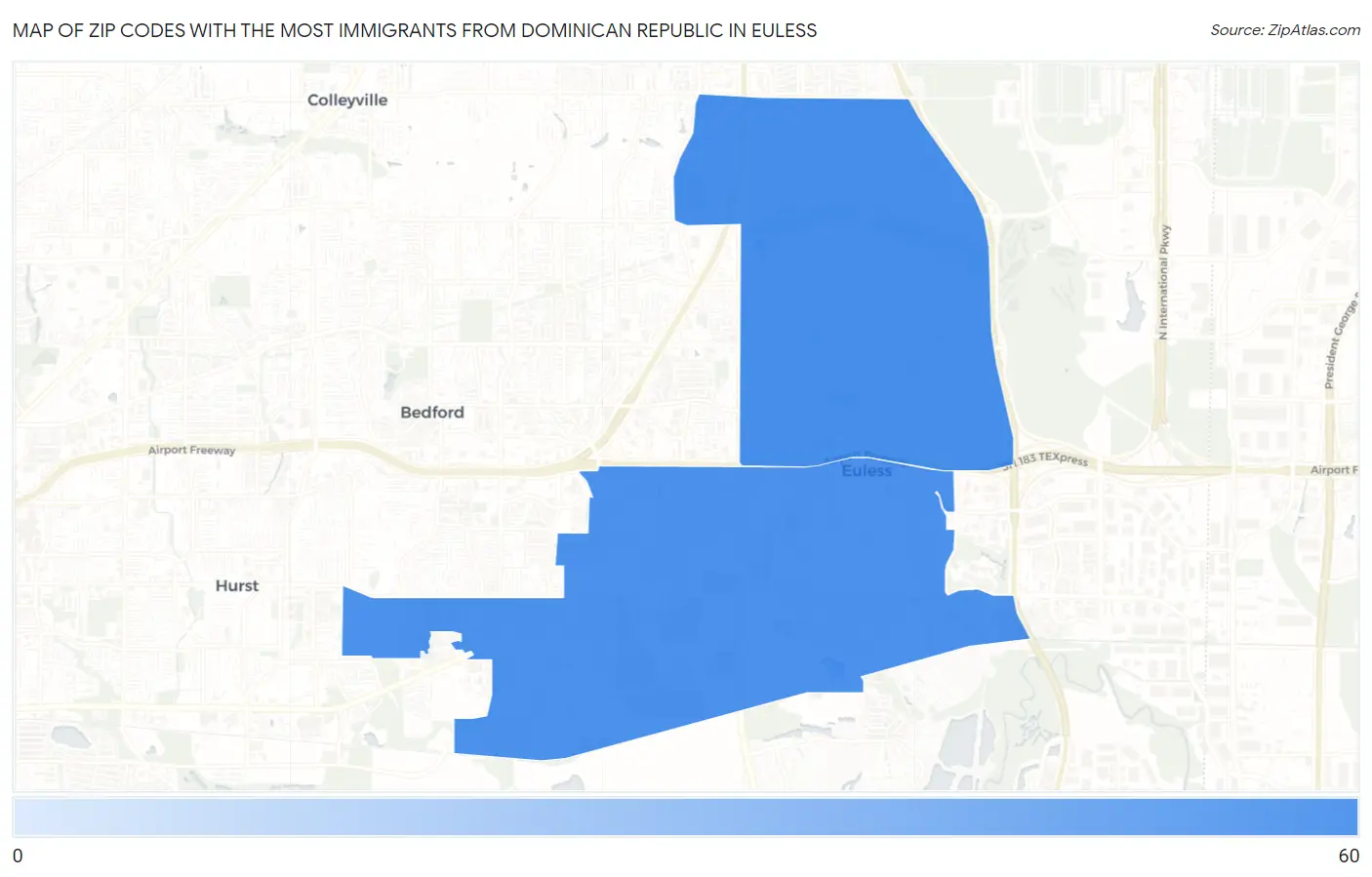 Zip Codes with the Most Immigrants from Dominican Republic in Euless Map