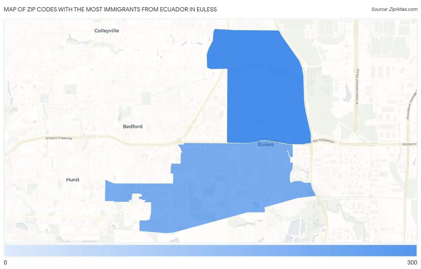 Zip Codes with the Most Immigrants from Ecuador in Euless Map