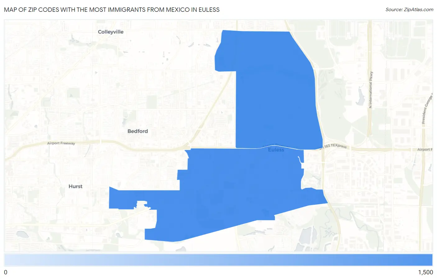 Zip Codes with the Most Immigrants from Mexico in Euless Map