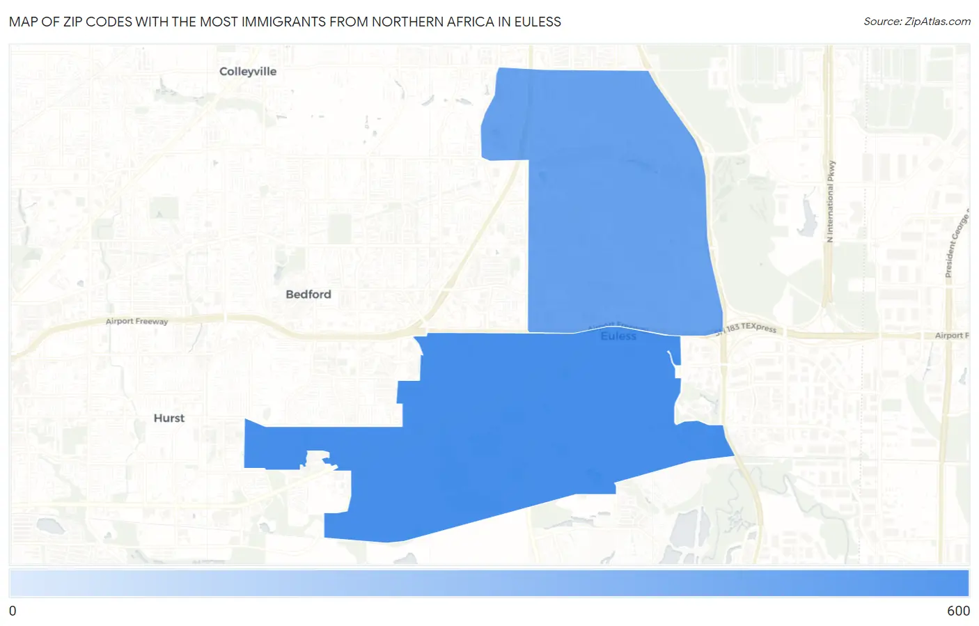 Zip Codes with the Most Immigrants from Northern Africa in Euless Map