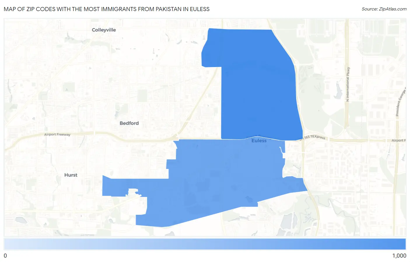 Zip Codes with the Most Immigrants from Pakistan in Euless Map