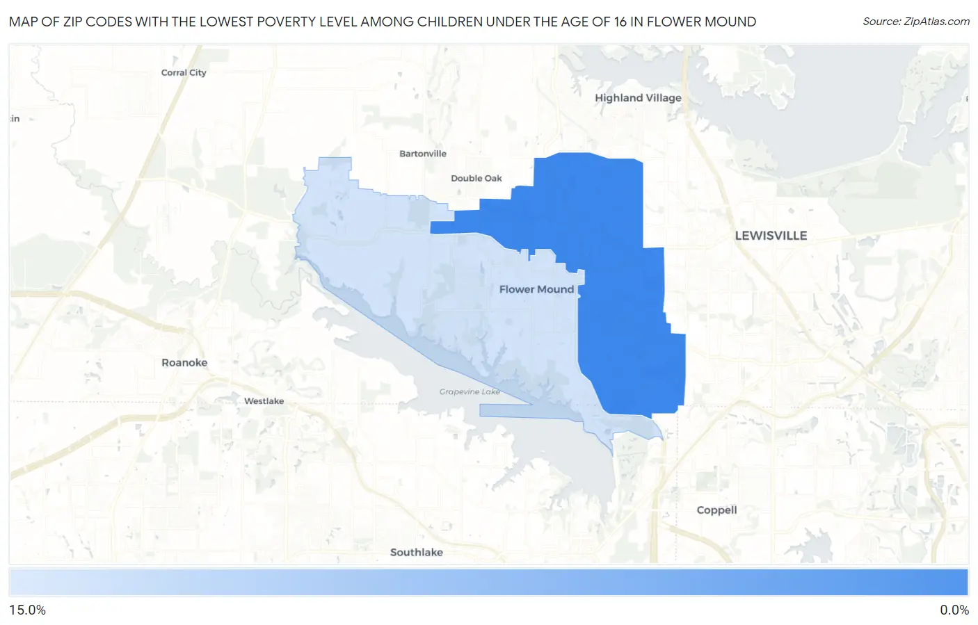 Zip Codes with the Lowest Poverty Level Among Children Under the Age of 16 in Flower Mound Map
