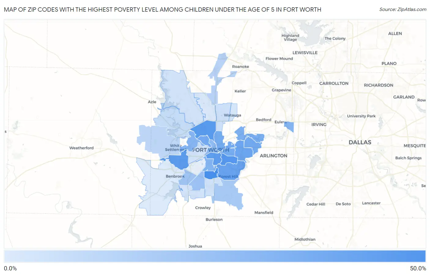 Zip Codes with the Highest Poverty Level Among Children Under the Age of 5 in Fort Worth Map