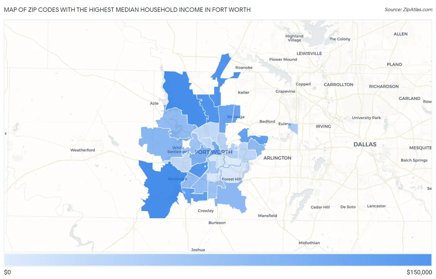 Zip Codes with the Highest Median Household Income in Fort Worth Map