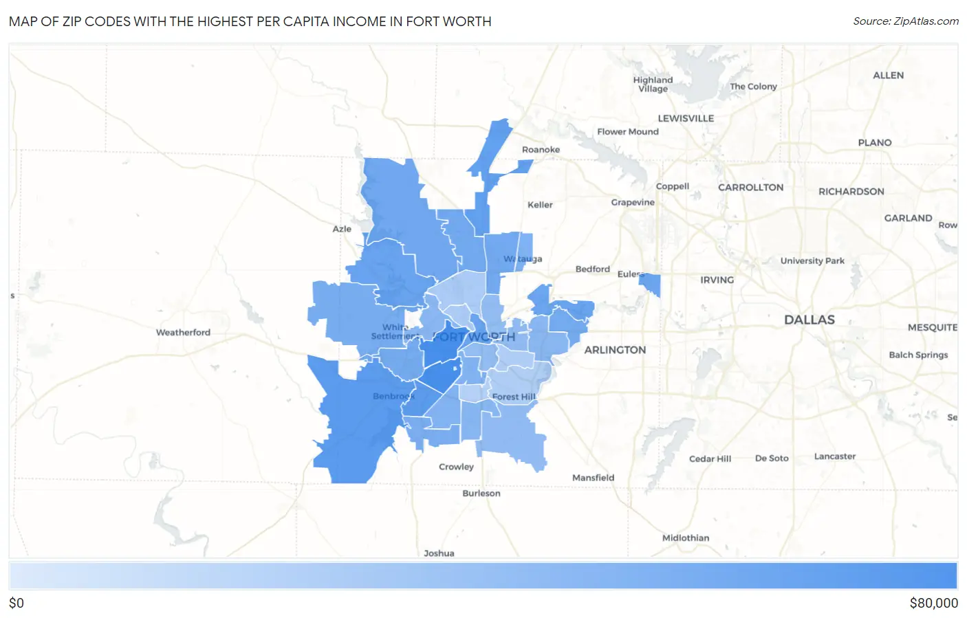 Zip Codes with the Highest Per Capita Income in Fort Worth Map