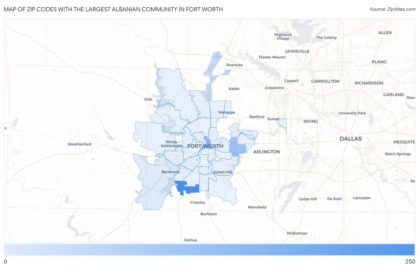 Zip Codes with the Largest Albanian Community in Fort Worth Map