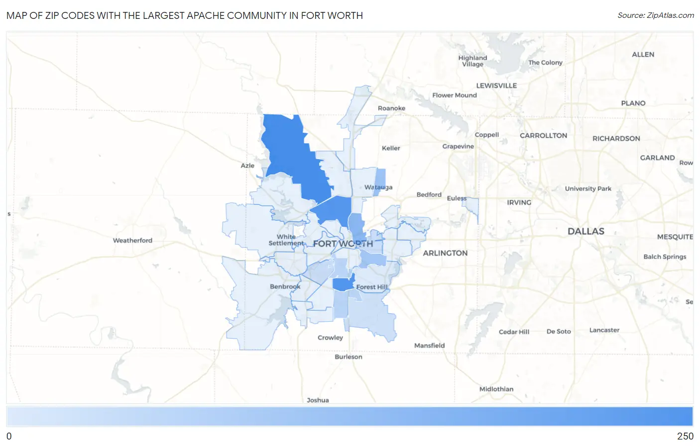 Zip Codes with the Largest Apache Community in Fort Worth Map
