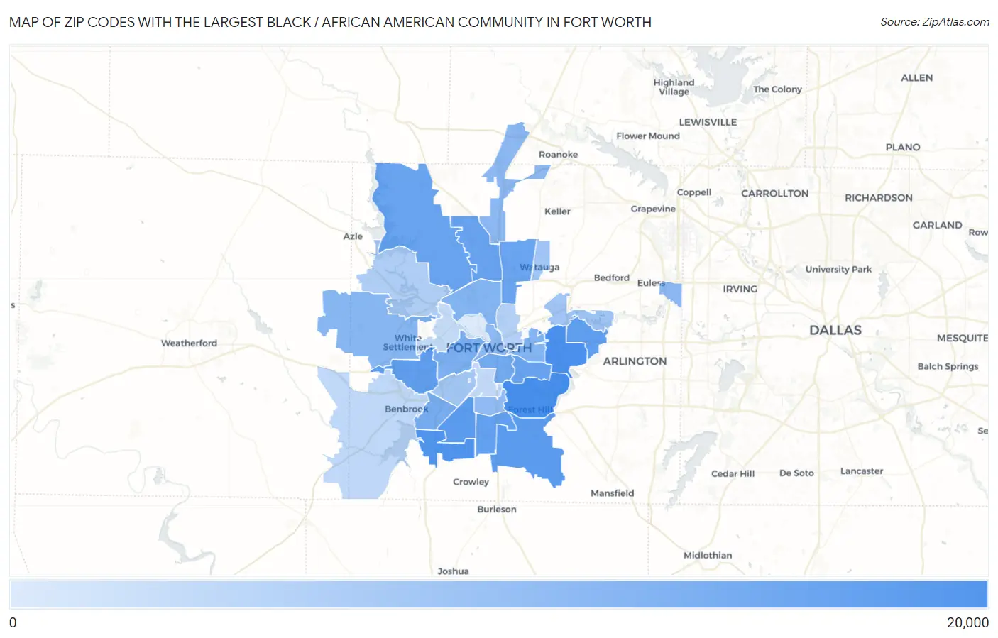 Zip Codes with the Largest Black / African American Community in Fort Worth Map