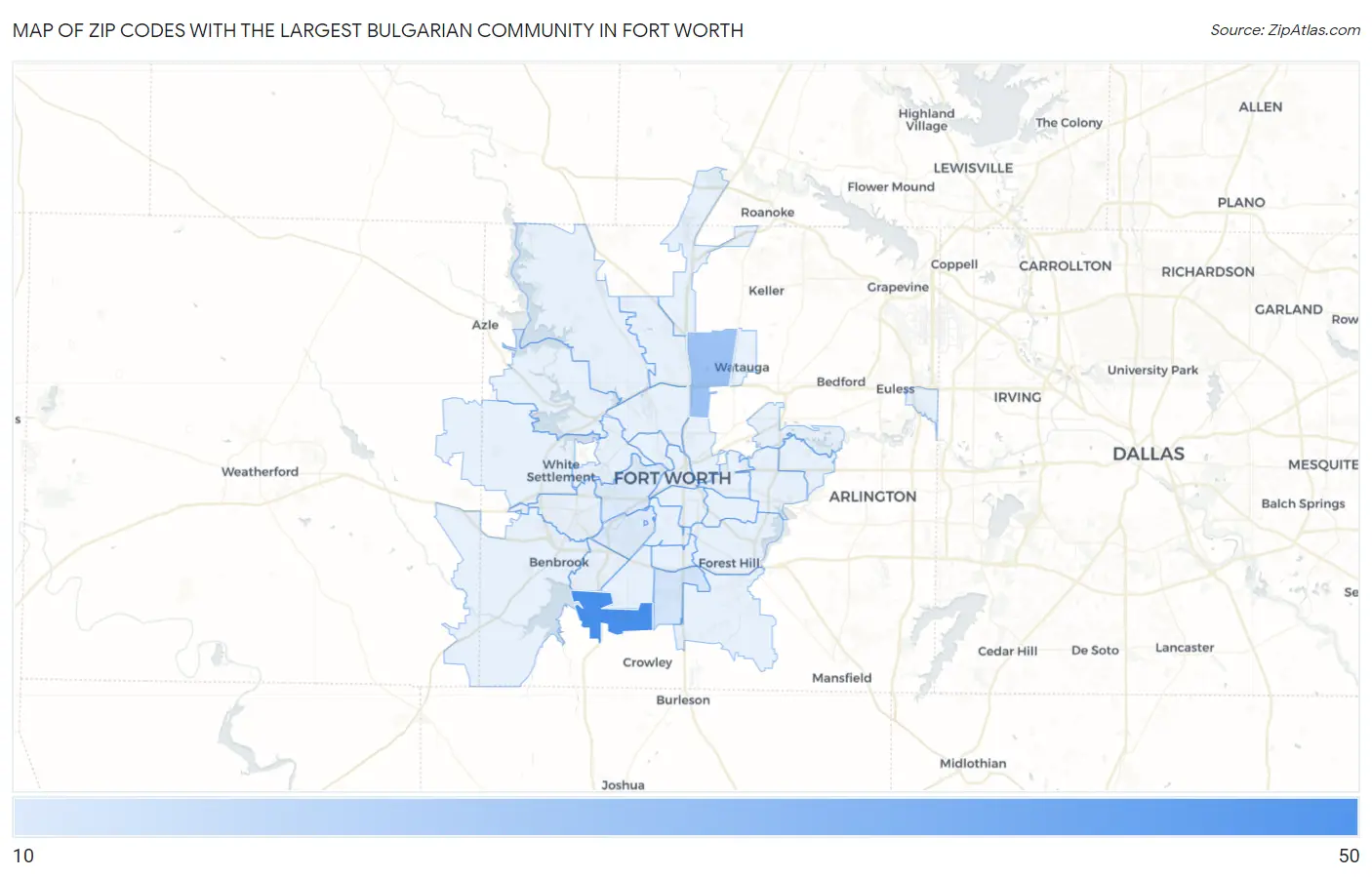 Zip Codes with the Largest Bulgarian Community in Fort Worth Map