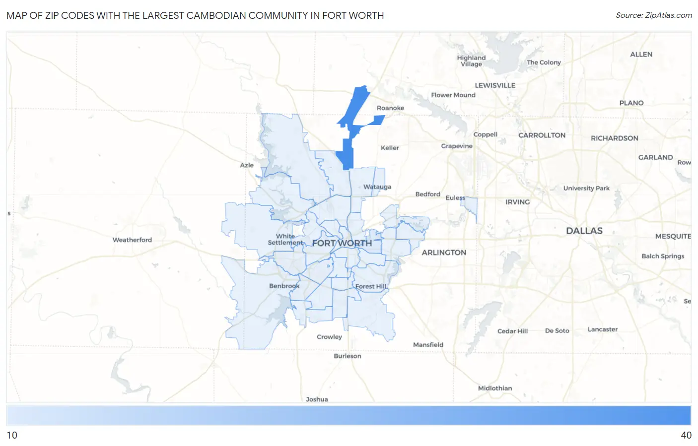 Zip Codes with the Largest Cambodian Community in Fort Worth Map