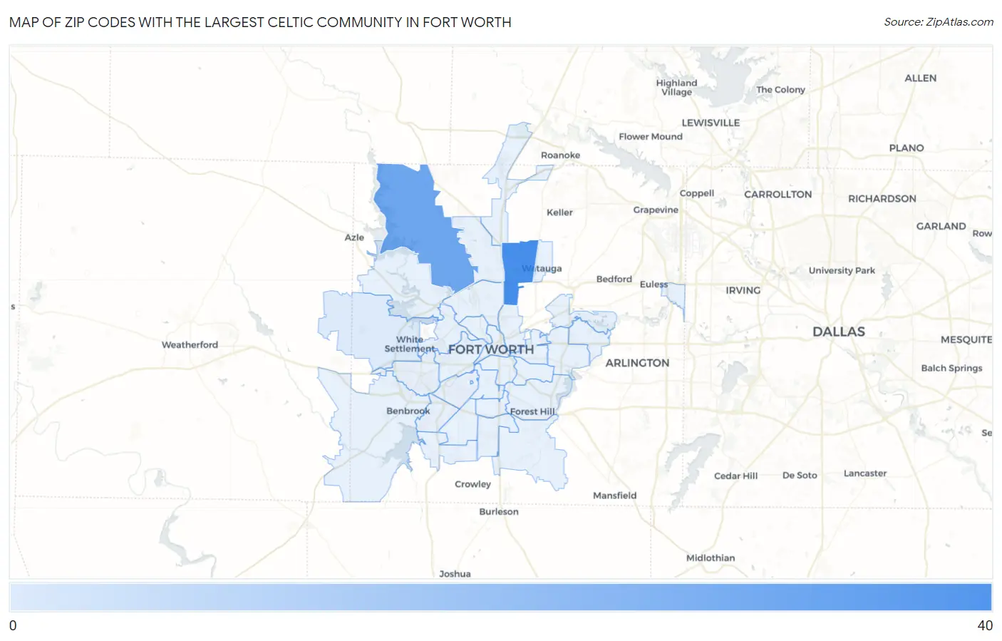 Zip Codes with the Largest Celtic Community in Fort Worth Map