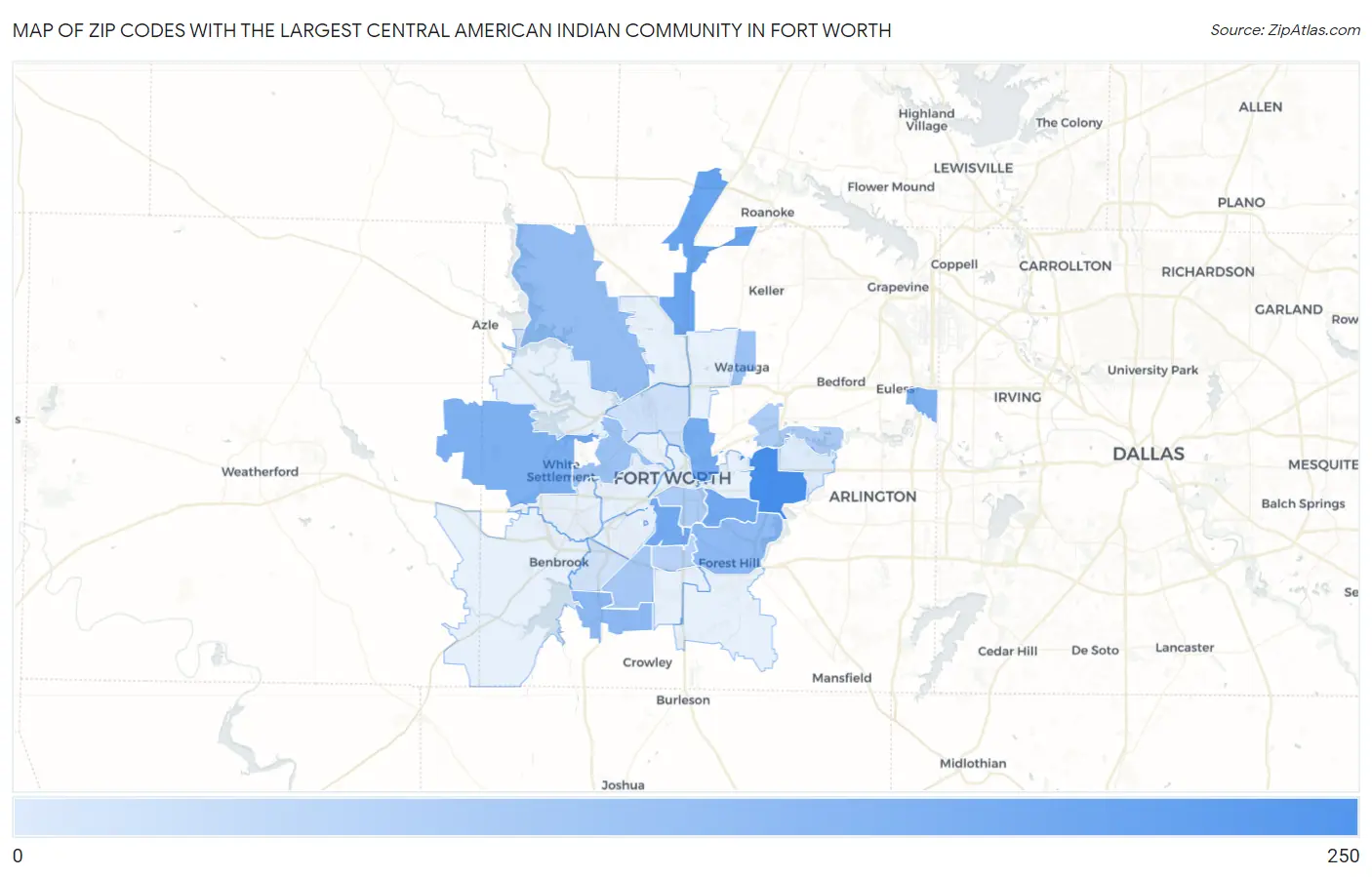 Zip Codes with the Largest Central American Indian Community in Fort Worth Map