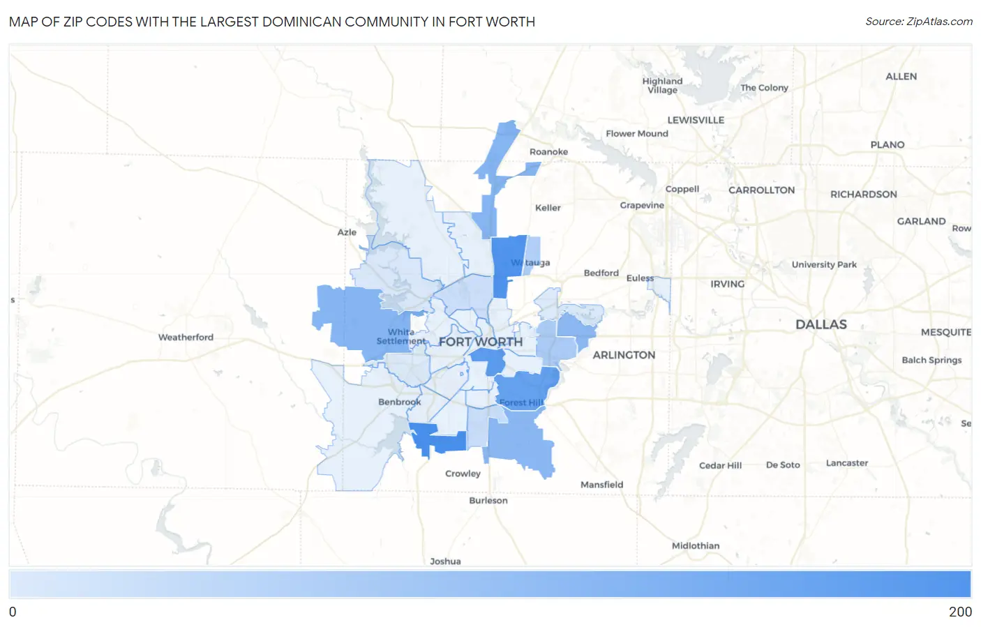 Zip Codes with the Largest Dominican Community in Fort Worth Map