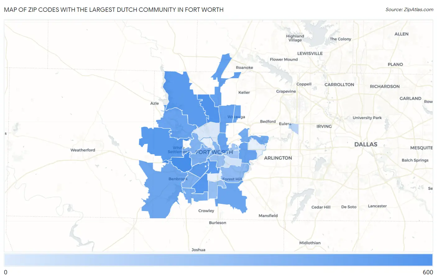 Zip Codes with the Largest Dutch Community in Fort Worth Map