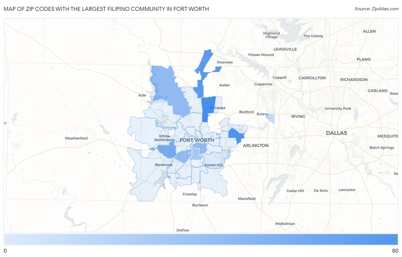 Zip Codes with the Largest Filipino Community in Fort Worth Map