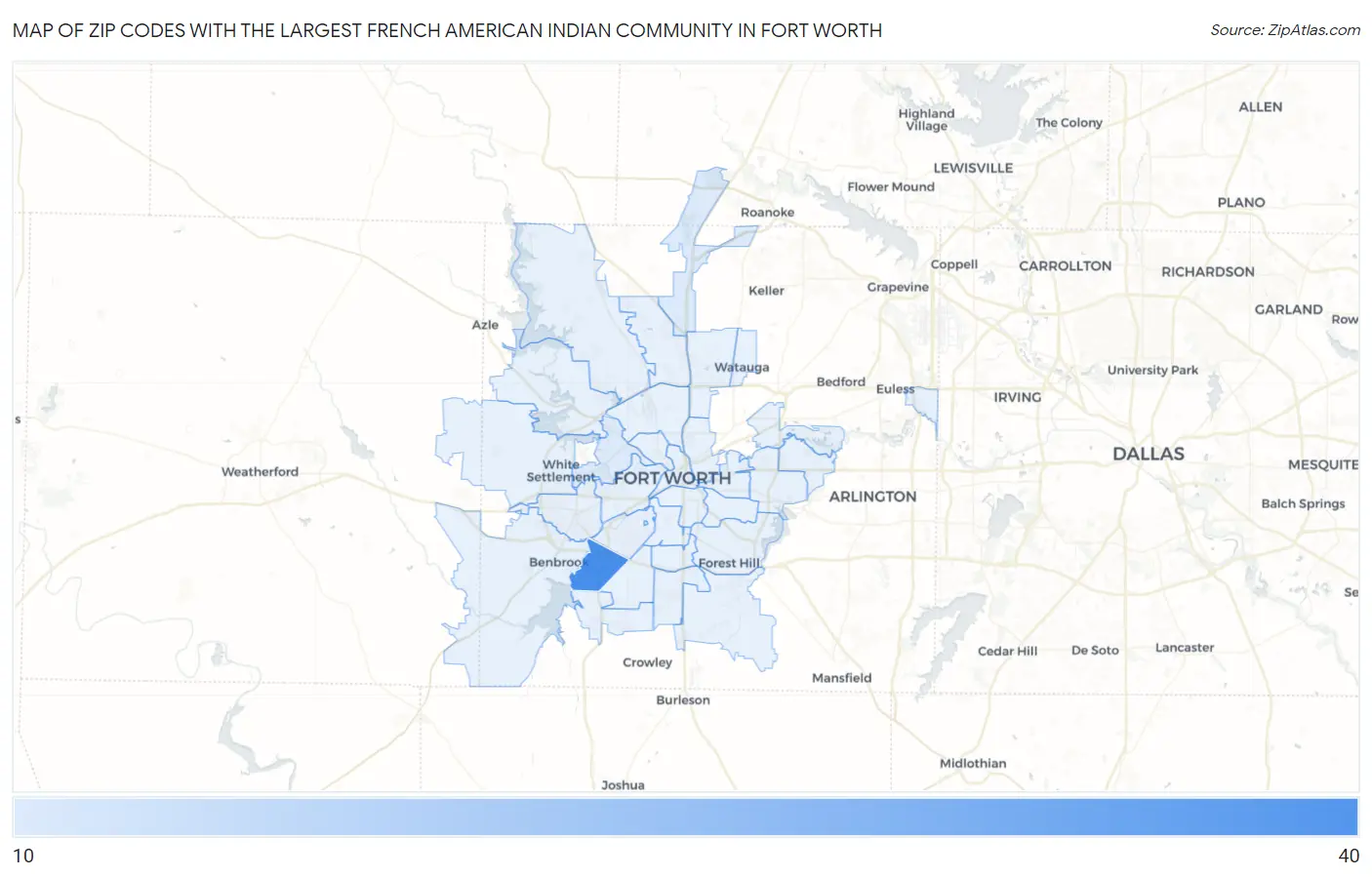 Zip Codes with the Largest French American Indian Community in Fort Worth Map