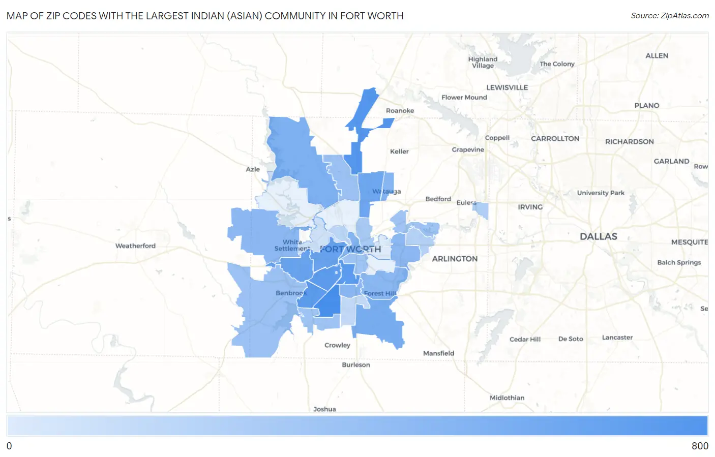Zip Codes with the Largest Indian (Asian) Community in Fort Worth Map