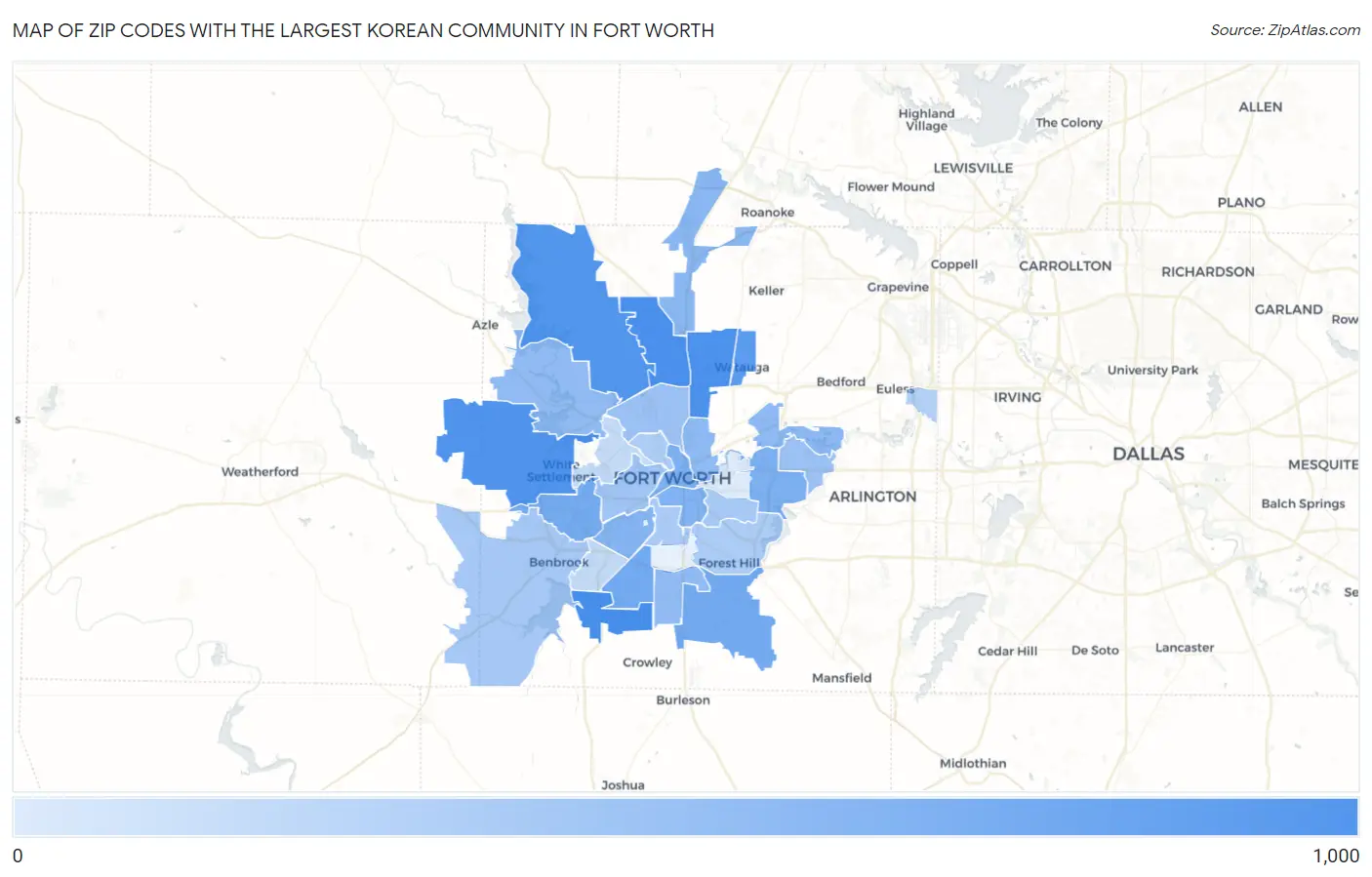 Zip Codes with the Largest Korean Community in Fort Worth Map