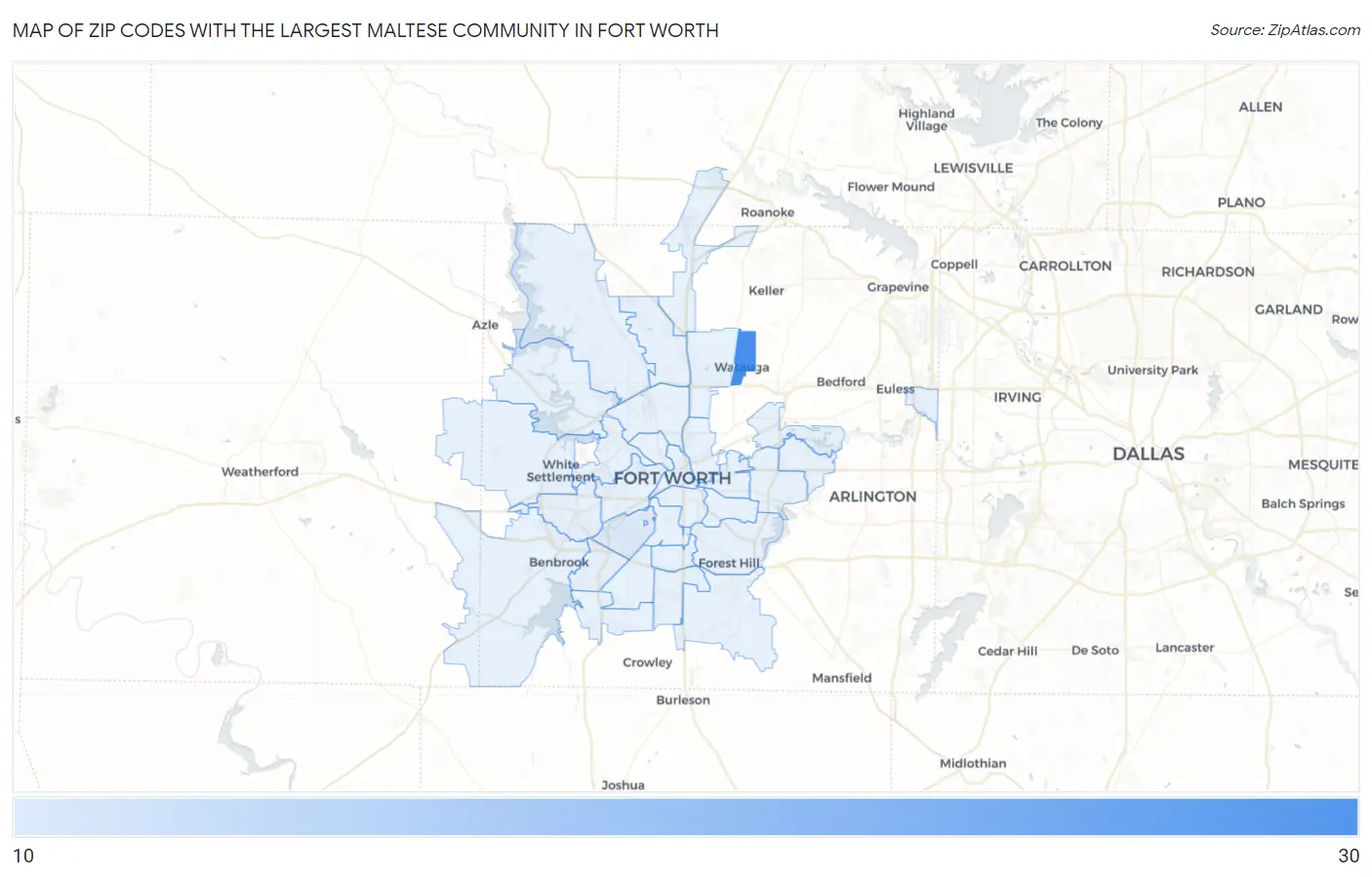Zip Codes with the Largest Maltese Community in Fort Worth Map
