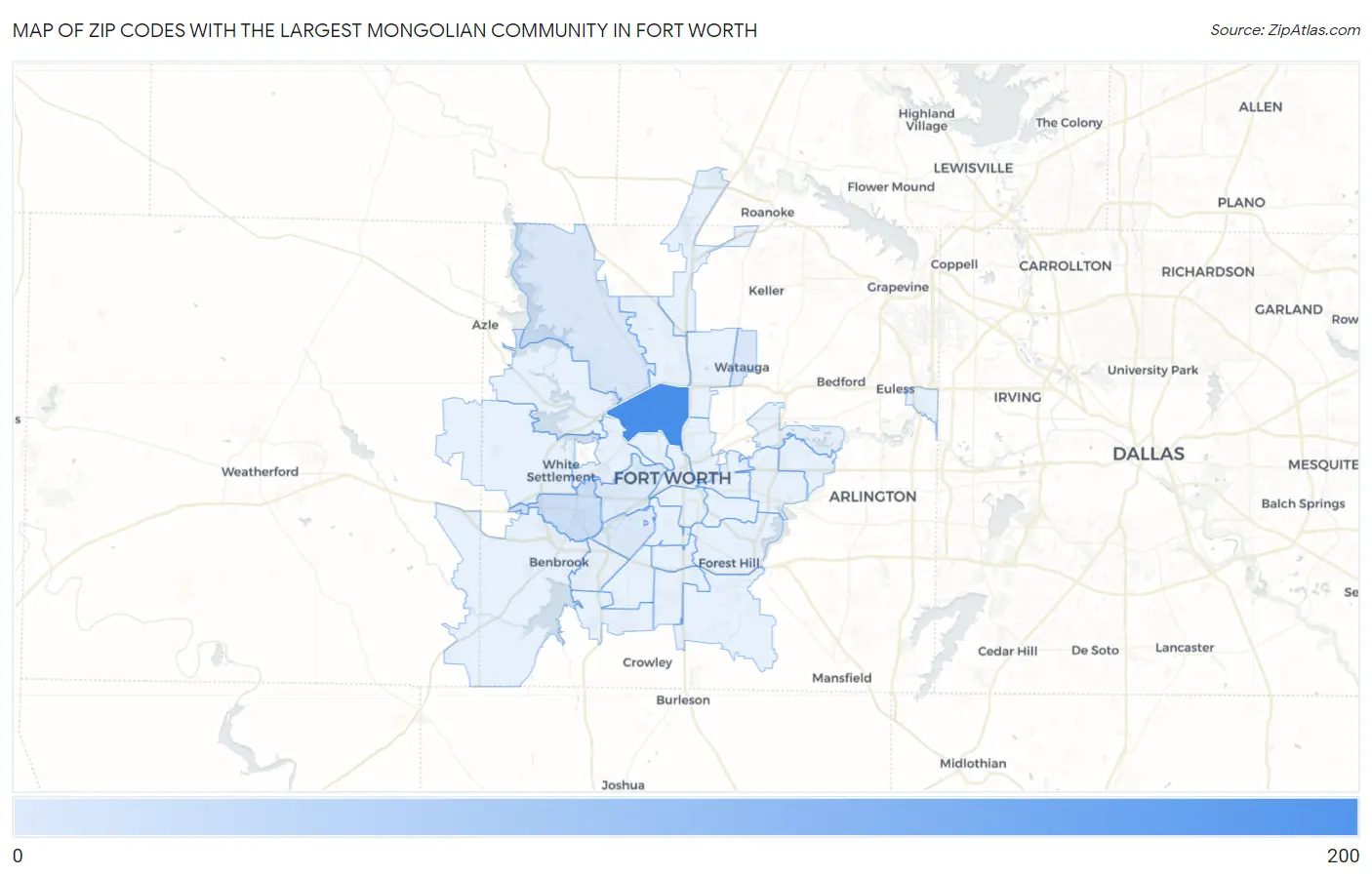 Zip Codes with the Largest Mongolian Community in Fort Worth Map
