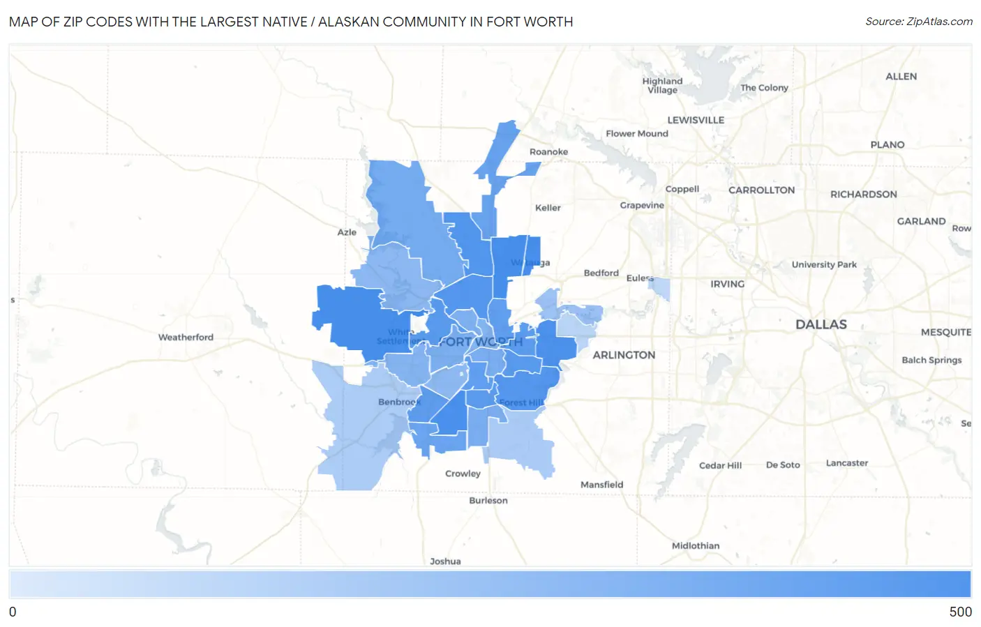 Zip Codes with the Largest Native / Alaskan Community in Fort Worth Map
