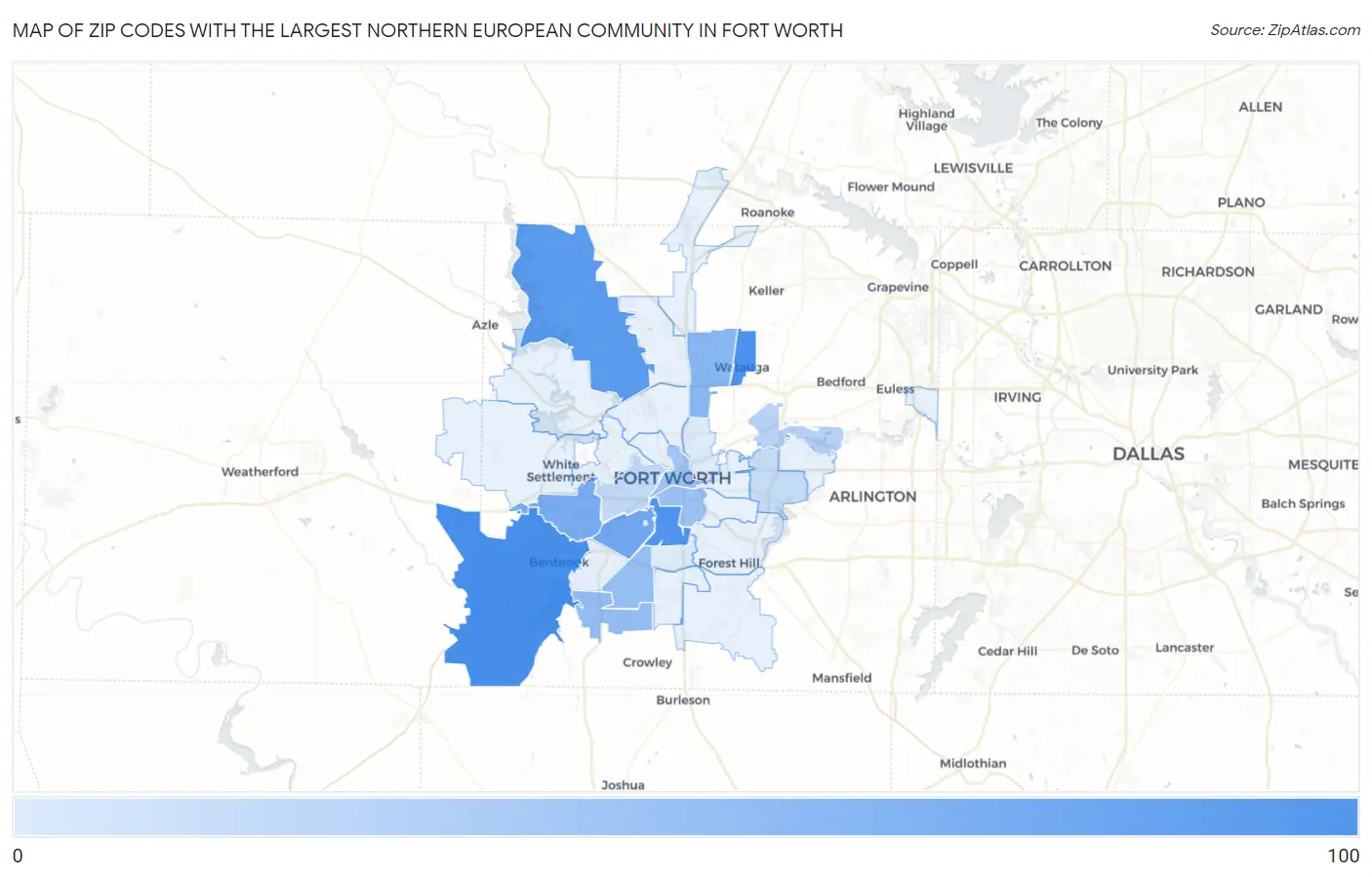 Zip Codes with the Largest Northern European Community in Fort Worth Map