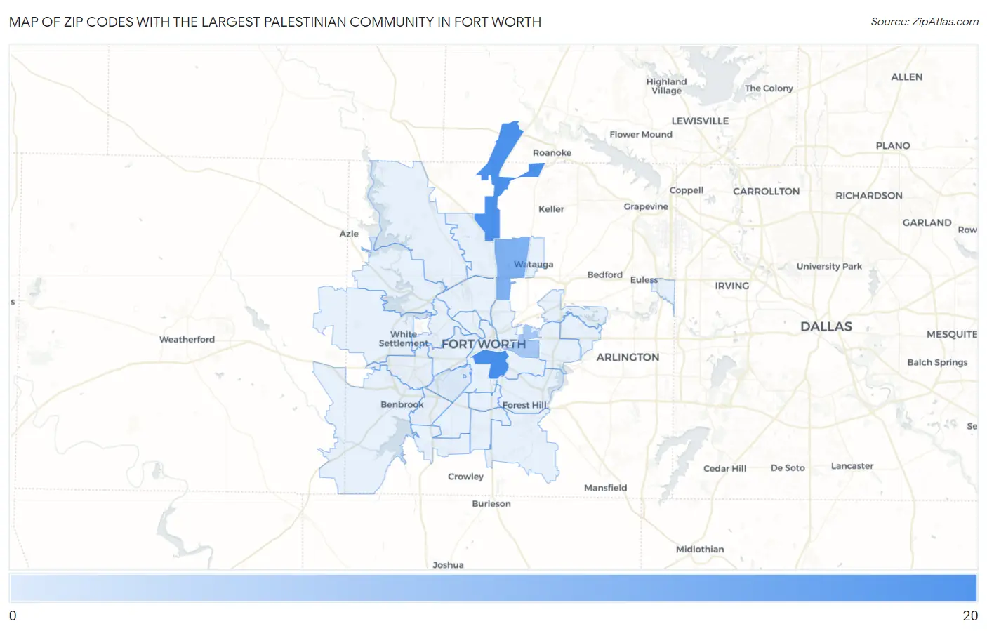 Zip Codes with the Largest Palestinian Community in Fort Worth Map