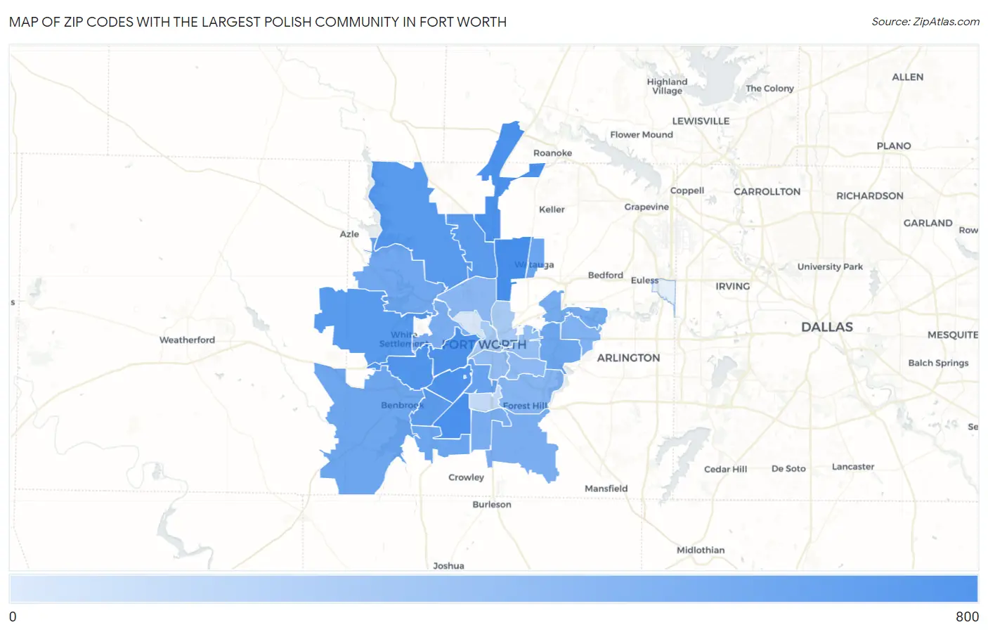 Zip Codes with the Largest Polish Community in Fort Worth Map