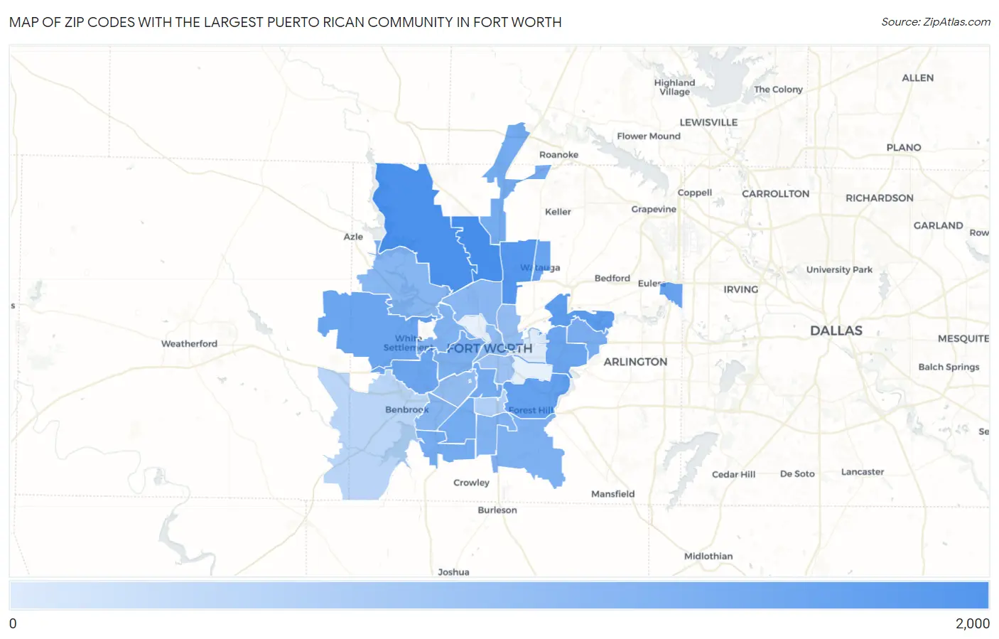 Zip Codes with the Largest Puerto Rican Community in Fort Worth Map