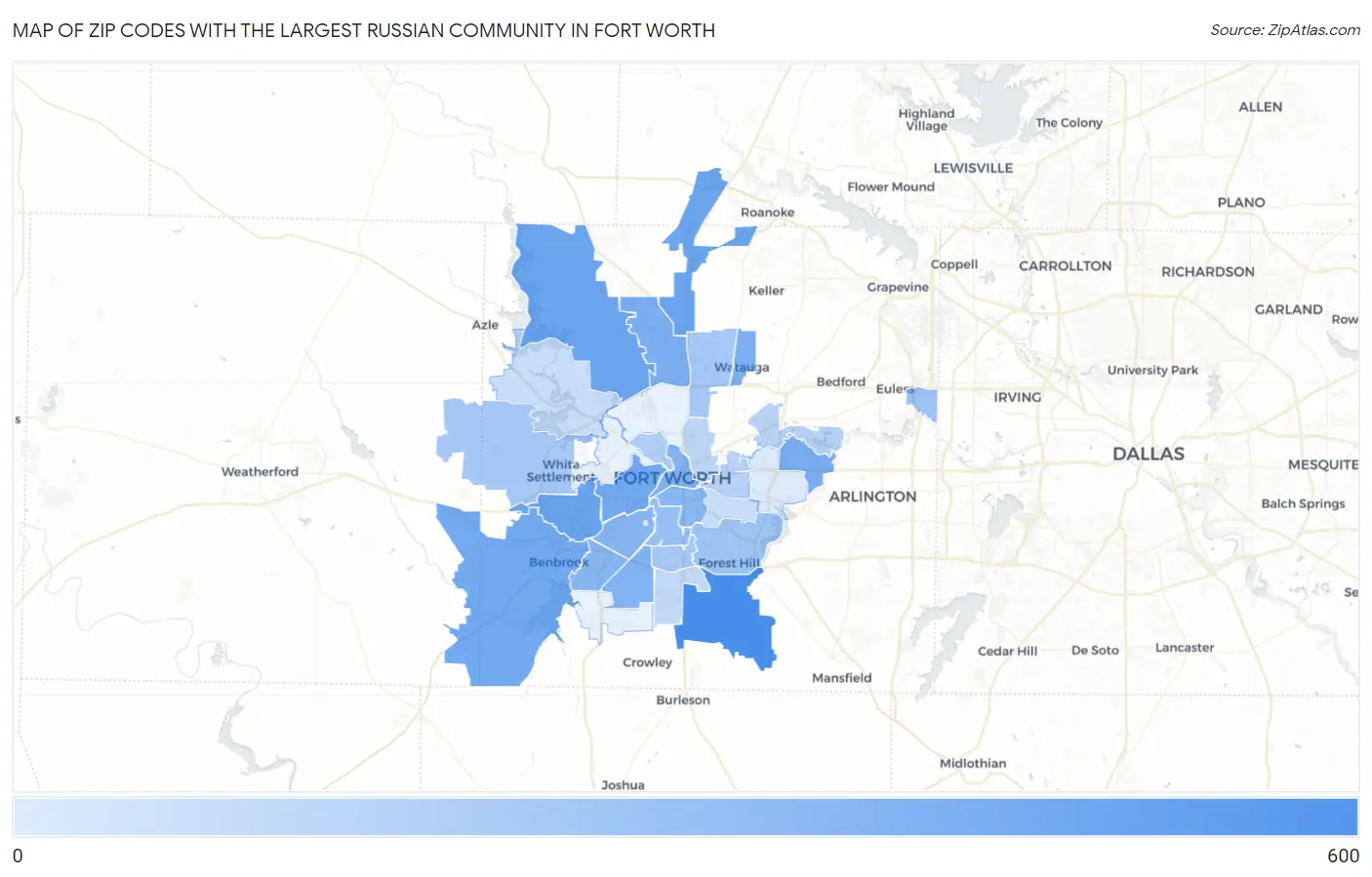 Zip Codes with the Largest Russian Community in Fort Worth Map