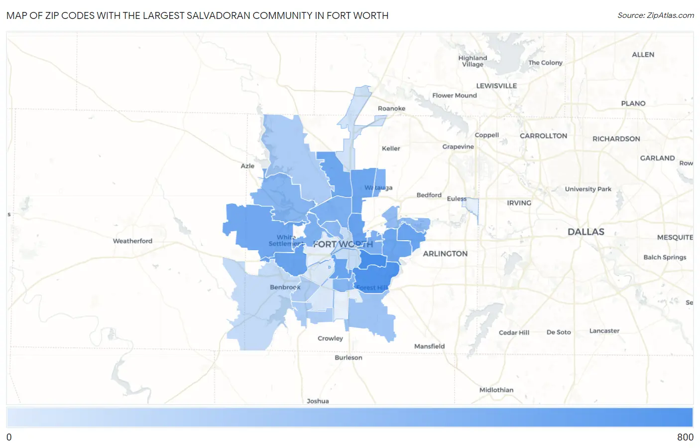 Zip Codes with the Largest Salvadoran Community in Fort Worth Map