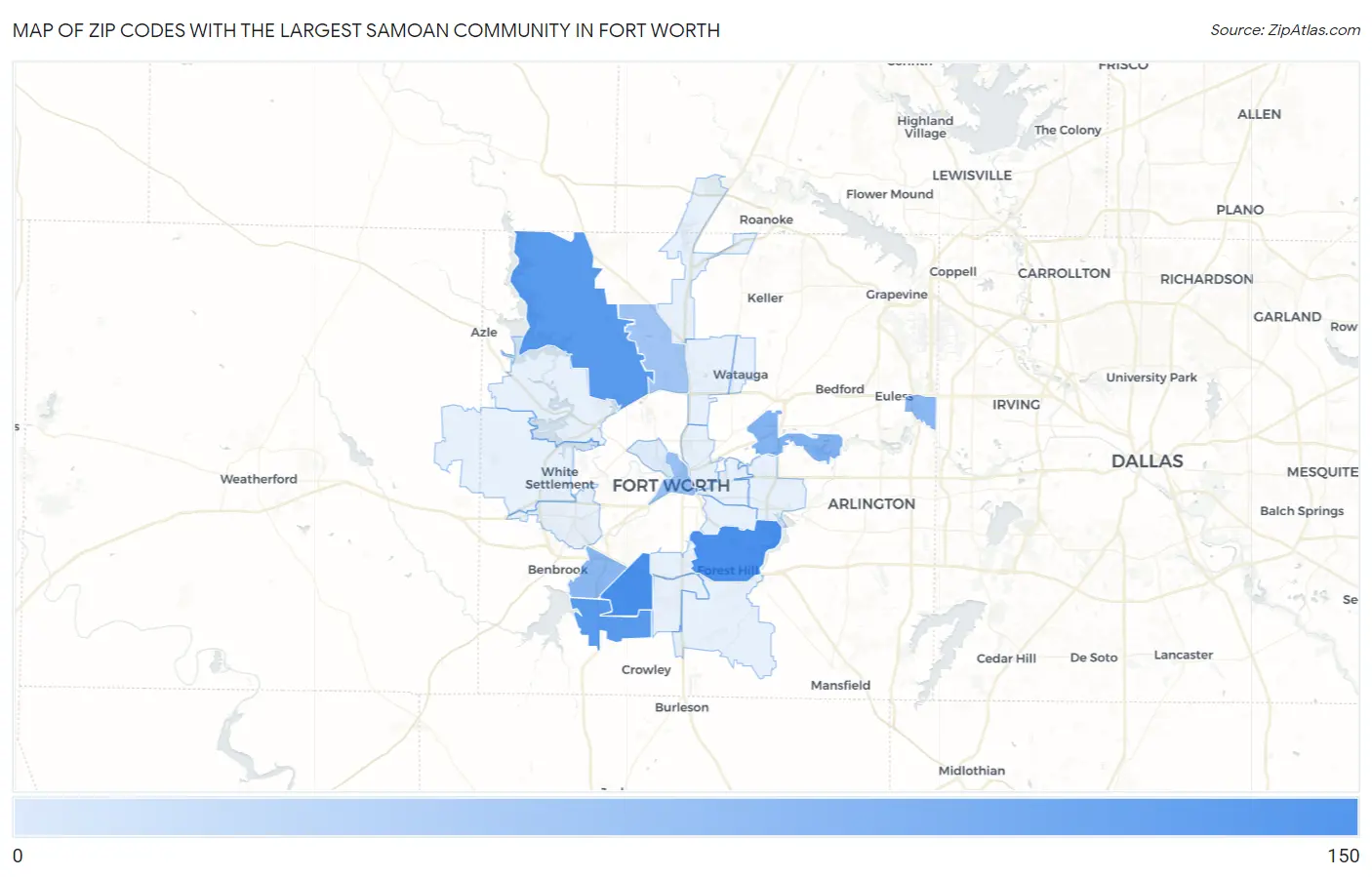 Zip Codes with the Largest Samoan Community in Fort Worth Map