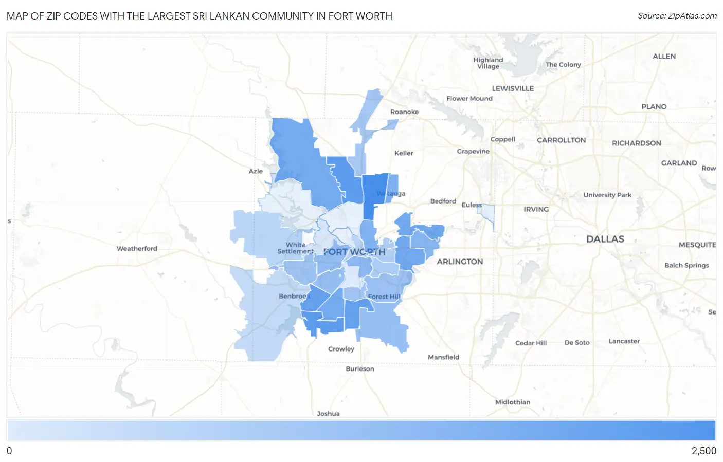 Zip Codes with the Largest Sri Lankan Community in Fort Worth Map