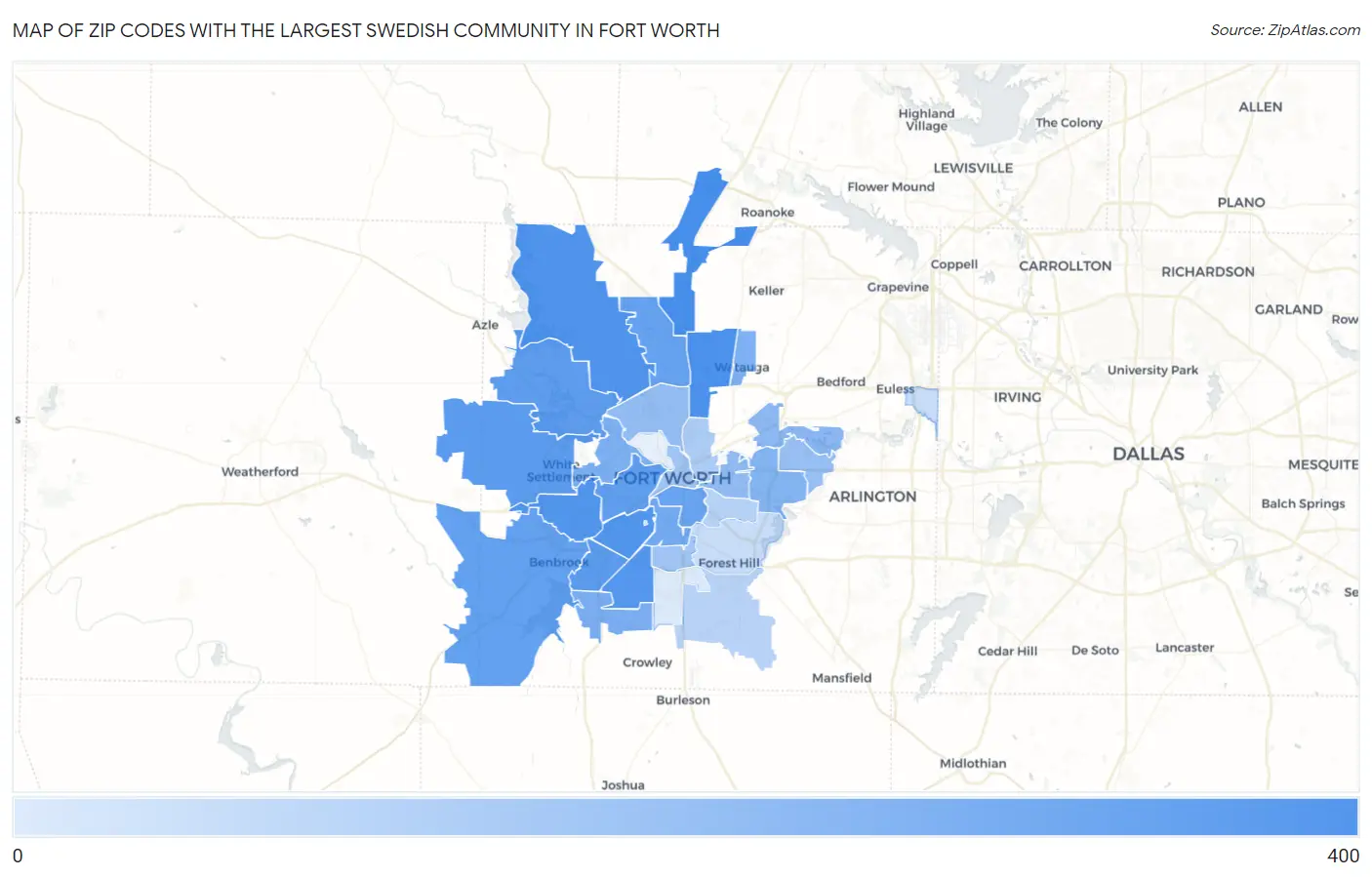 Zip Codes with the Largest Swedish Community in Fort Worth Map