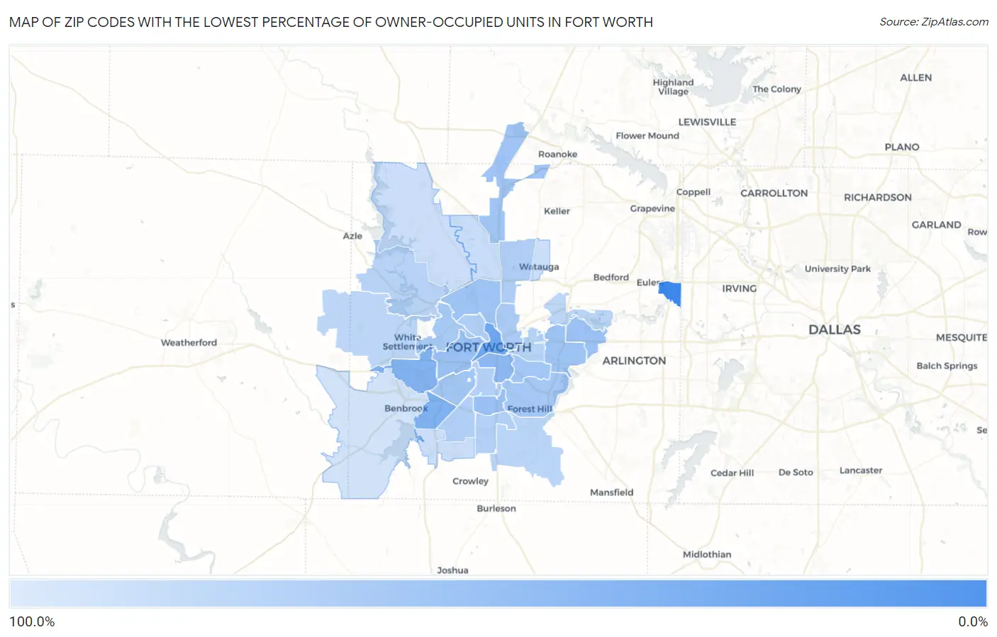 Zip Codes with the Lowest Percentage of Owner-Occupied Units in Fort Worth Map