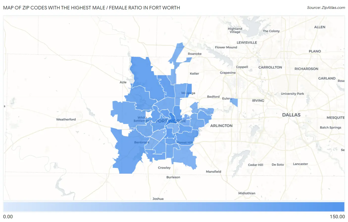 Zip Codes with the Highest Male / Female Ratio in Fort Worth Map