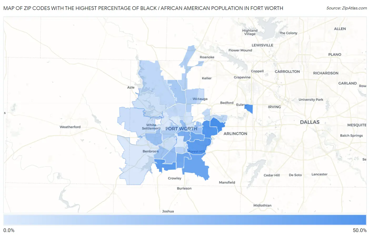 Zip Codes with the Highest Percentage of Black / African American Population in Fort Worth Map