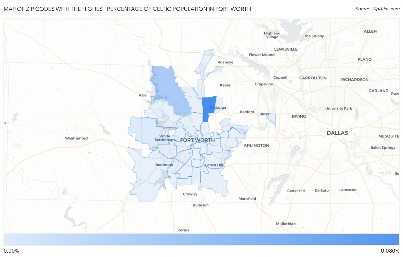Zip Codes with the Highest Percentage of Celtic Population in Fort Worth Map