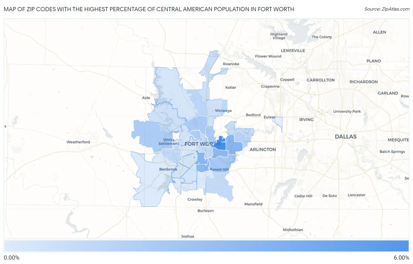 Zip Codes with the Highest Percentage of Central American Population in Fort Worth Map