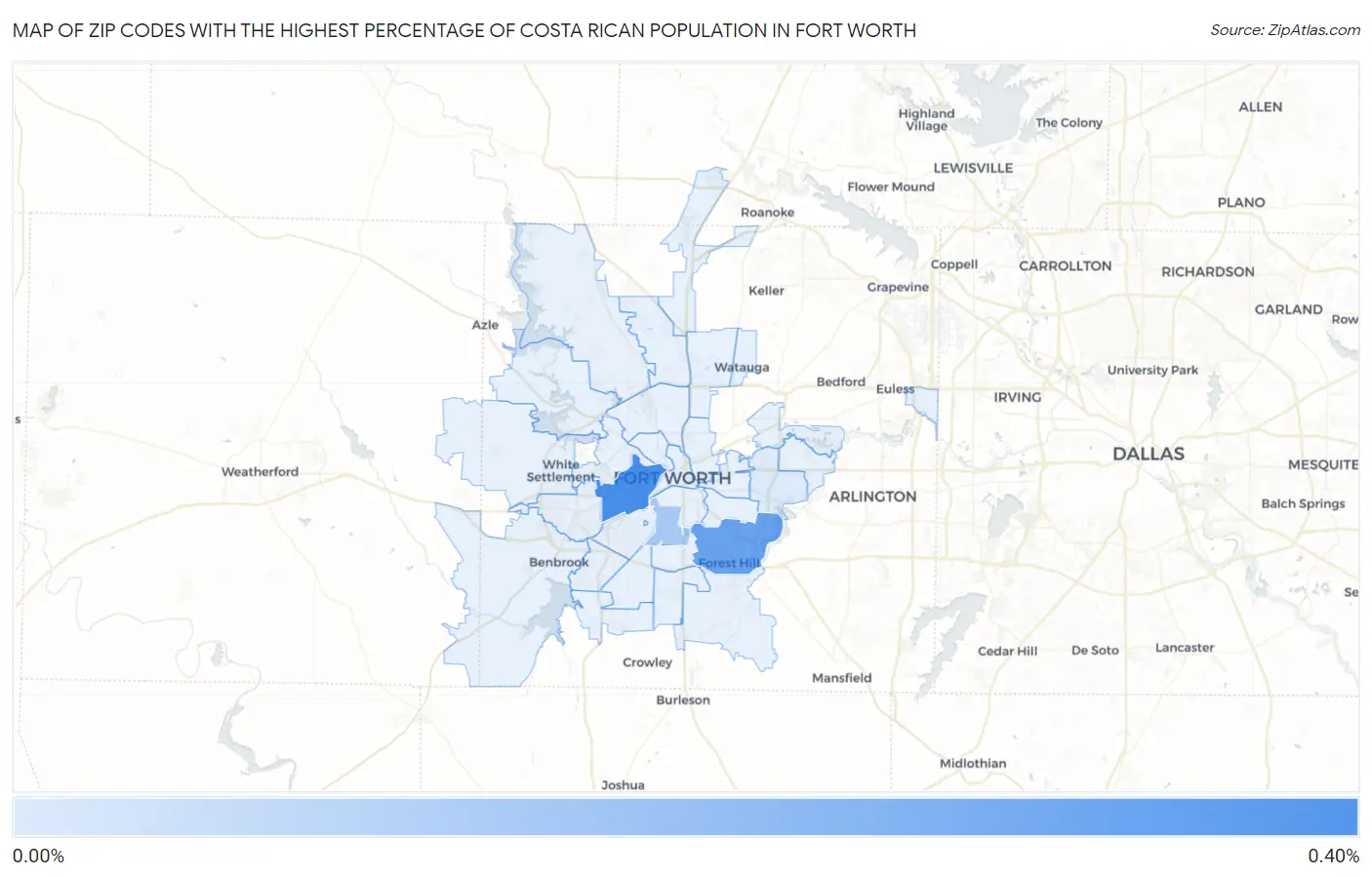 Zip Codes with the Highest Percentage of Costa Rican Population in Fort Worth Map