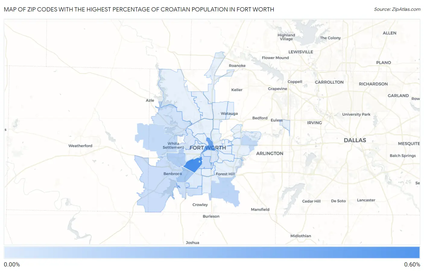 Zip Codes with the Highest Percentage of Croatian Population in Fort Worth Map