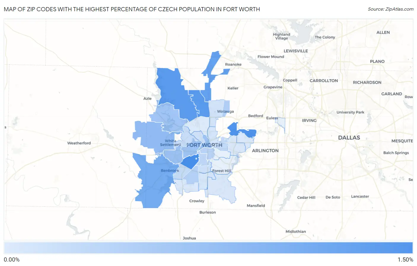 Zip Codes with the Highest Percentage of Czech Population in Fort Worth Map
