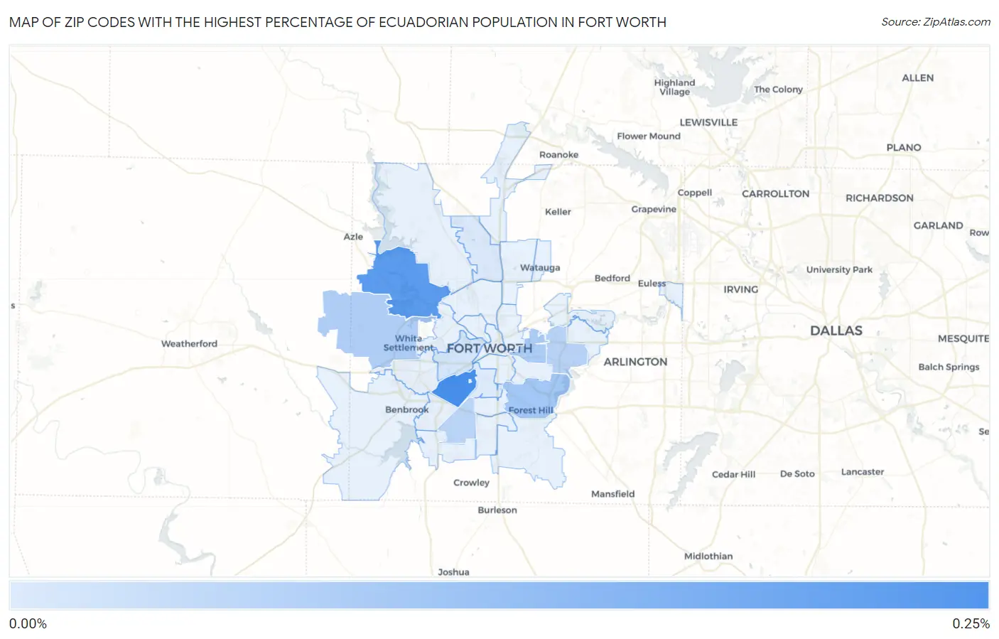 Zip Codes with the Highest Percentage of Ecuadorian Population in Fort Worth Map