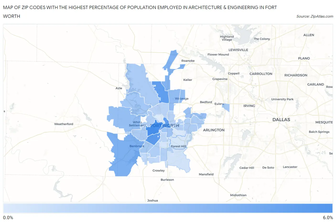 Zip Codes with the Highest Percentage of Population Employed in Architecture & Engineering in Fort Worth Map