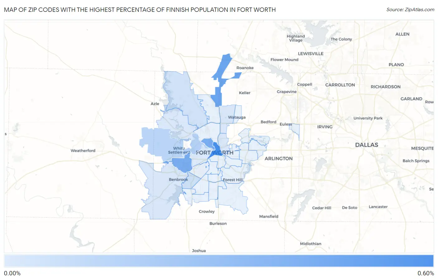 Zip Codes with the Highest Percentage of Finnish Population in Fort Worth Map