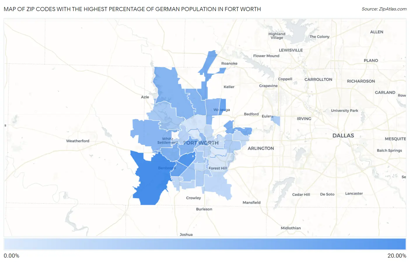 Zip Codes with the Highest Percentage of German Population in Fort Worth Map